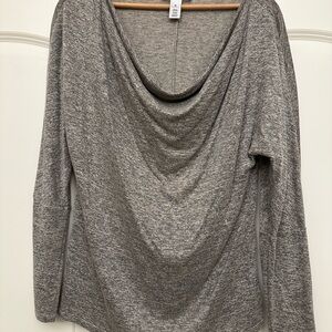WHBM Heather Gray Draped Neck Long Sleeve Top